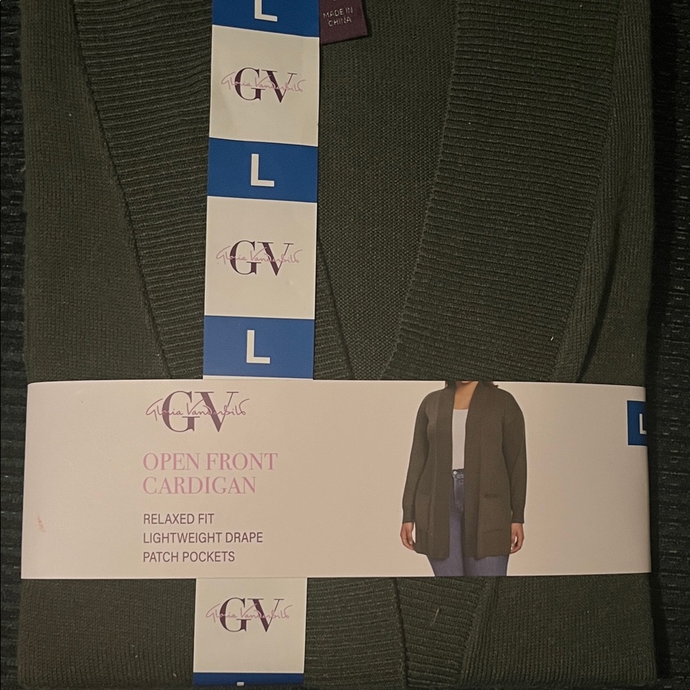 Gloria Vanderbilt Open Front Cardigan in Olive Green